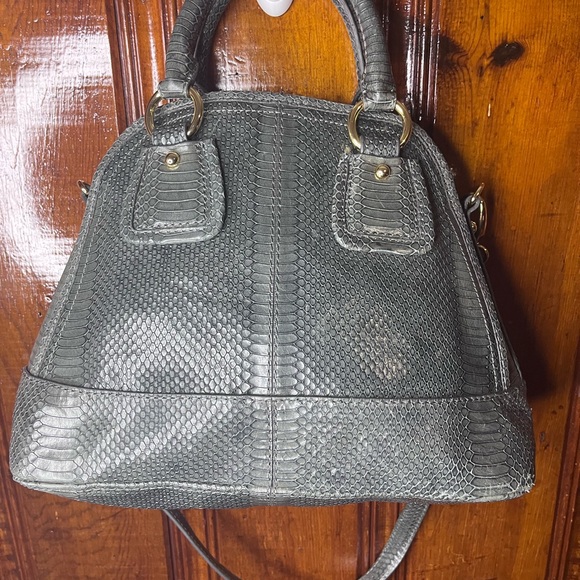 Talbots Structured Embossed Snake Leather Top Handle Satchel Bag Gray - Picture 1 of 7